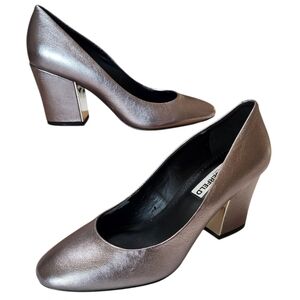 Karl Lagerfeld Paris SABRINA Silver Gunmetal Leather Slip on Block Heels Size 6M
